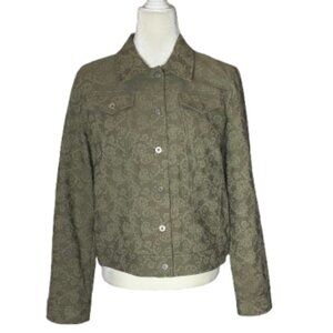 Tribal Women's Size 8 Olive Jacquard Print Snap Jacket